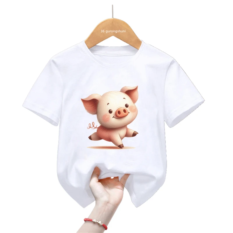 Camiseta manga corta infantil estampado cerdo para niños y niñas - imagen 2