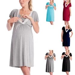 Vestido de lactancia manga corta con encaje y patchwork