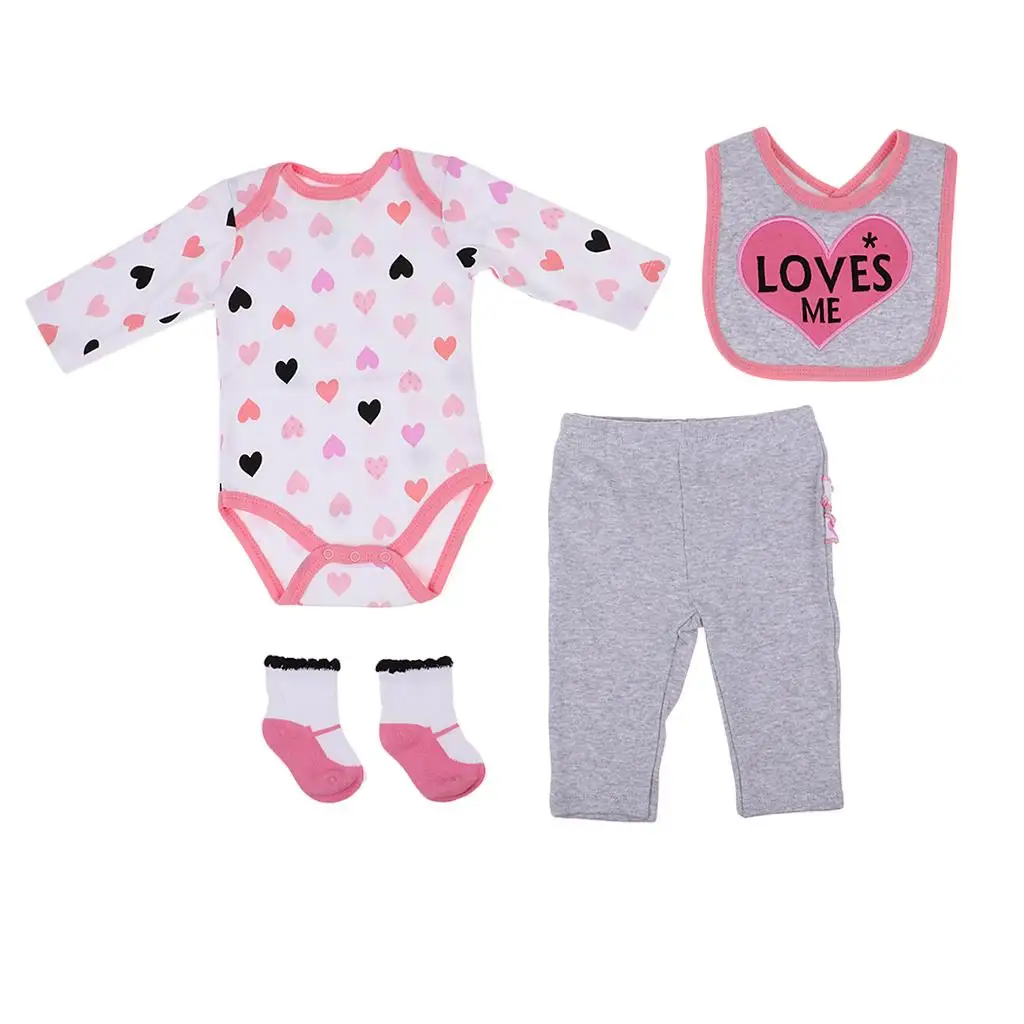 Conjunto de ropa para muñecas bebé rosa y gris de tela suave - imagen 3