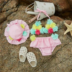 Tregren conjunto de bañador con volantes y gorro para niña