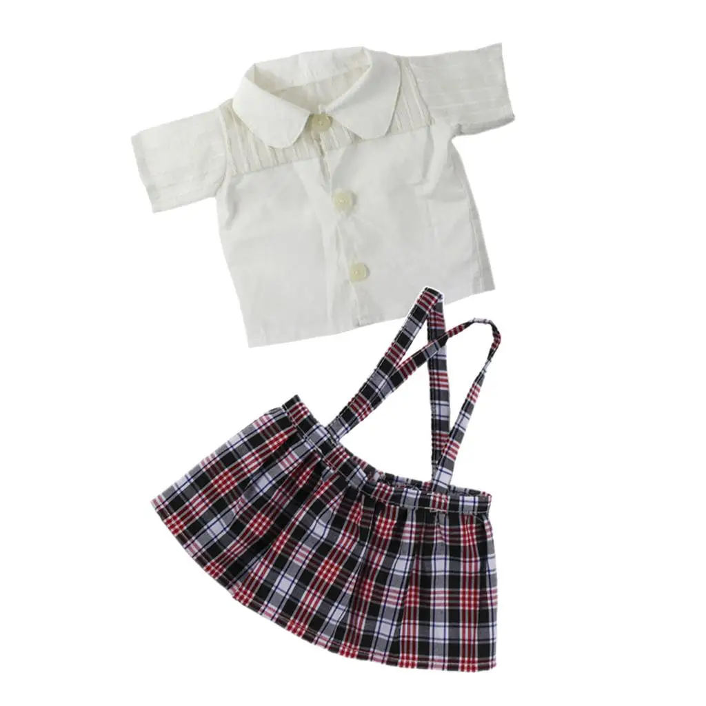 Ropa para muñecas: conjunto falda con tirantes y camisa blanca