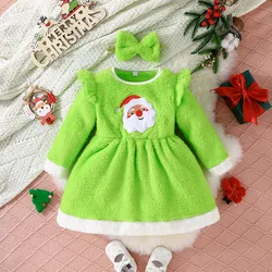Vestido navideño para niñas - Estampado invernal con banda pelo