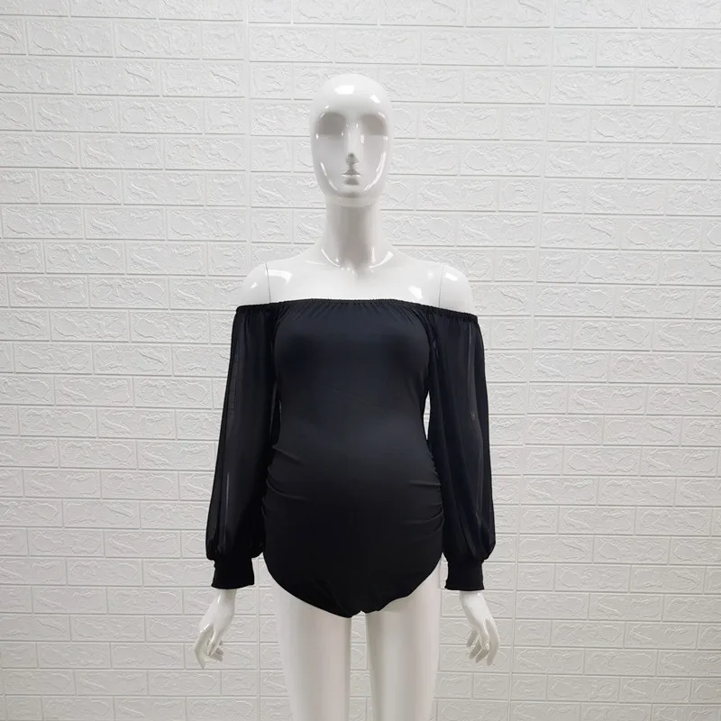 Body de maternidad negro elástico de foto, vestido corto de embarazo - imagen 5