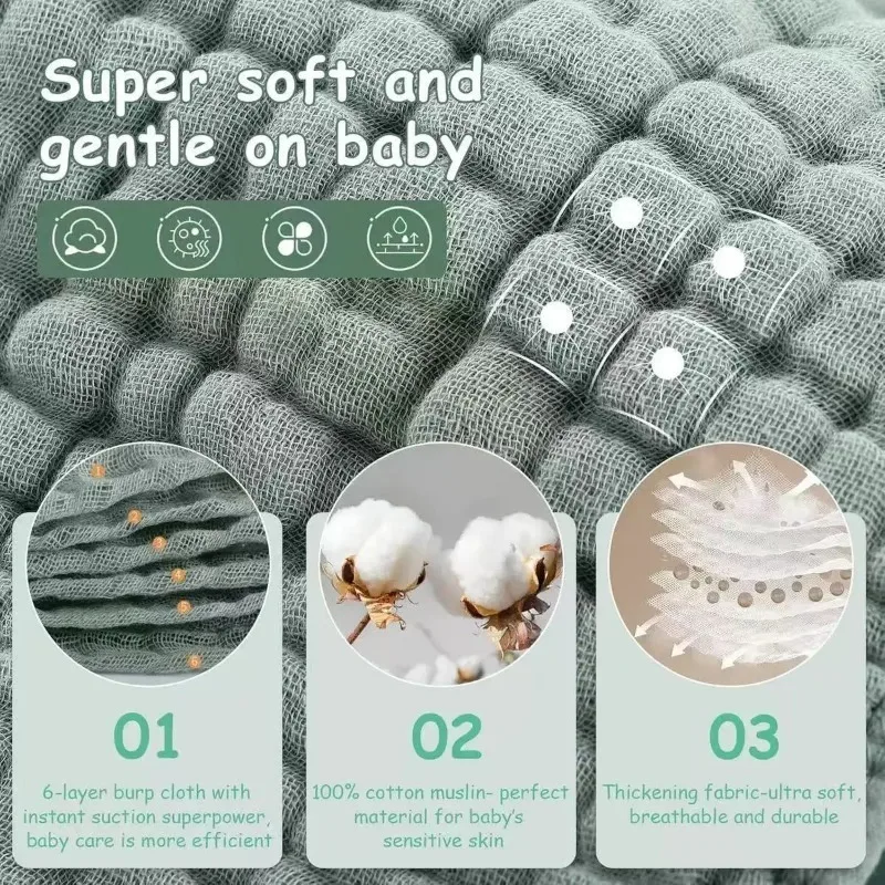 Toalla de gasa suave para bebé, absorción de saliva y algodón - imagen 4