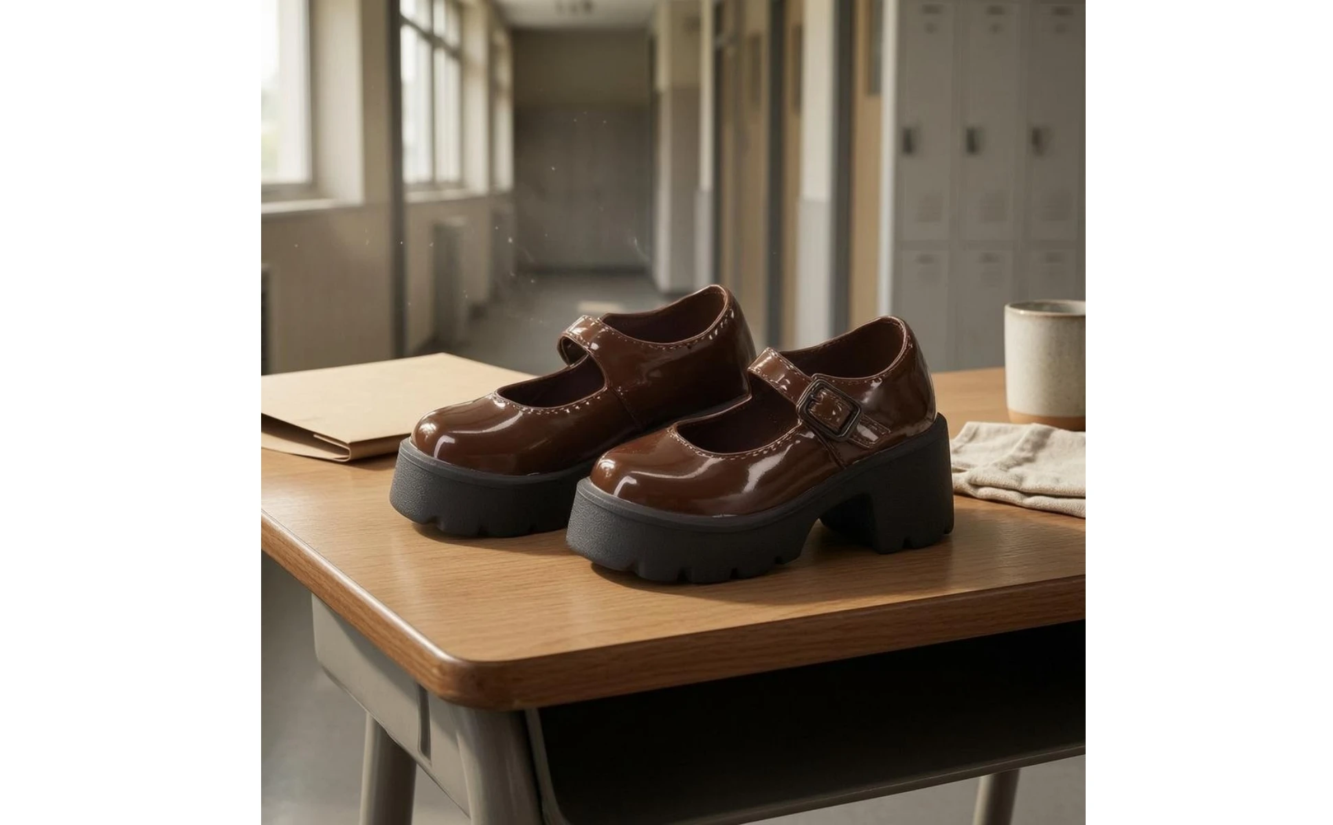 Zapatos de muñeca con tacón grueso y plataforma estilo escolar JK