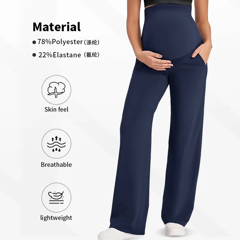 Pantalones de maternidad cintura alta pierna ancha recta otoño