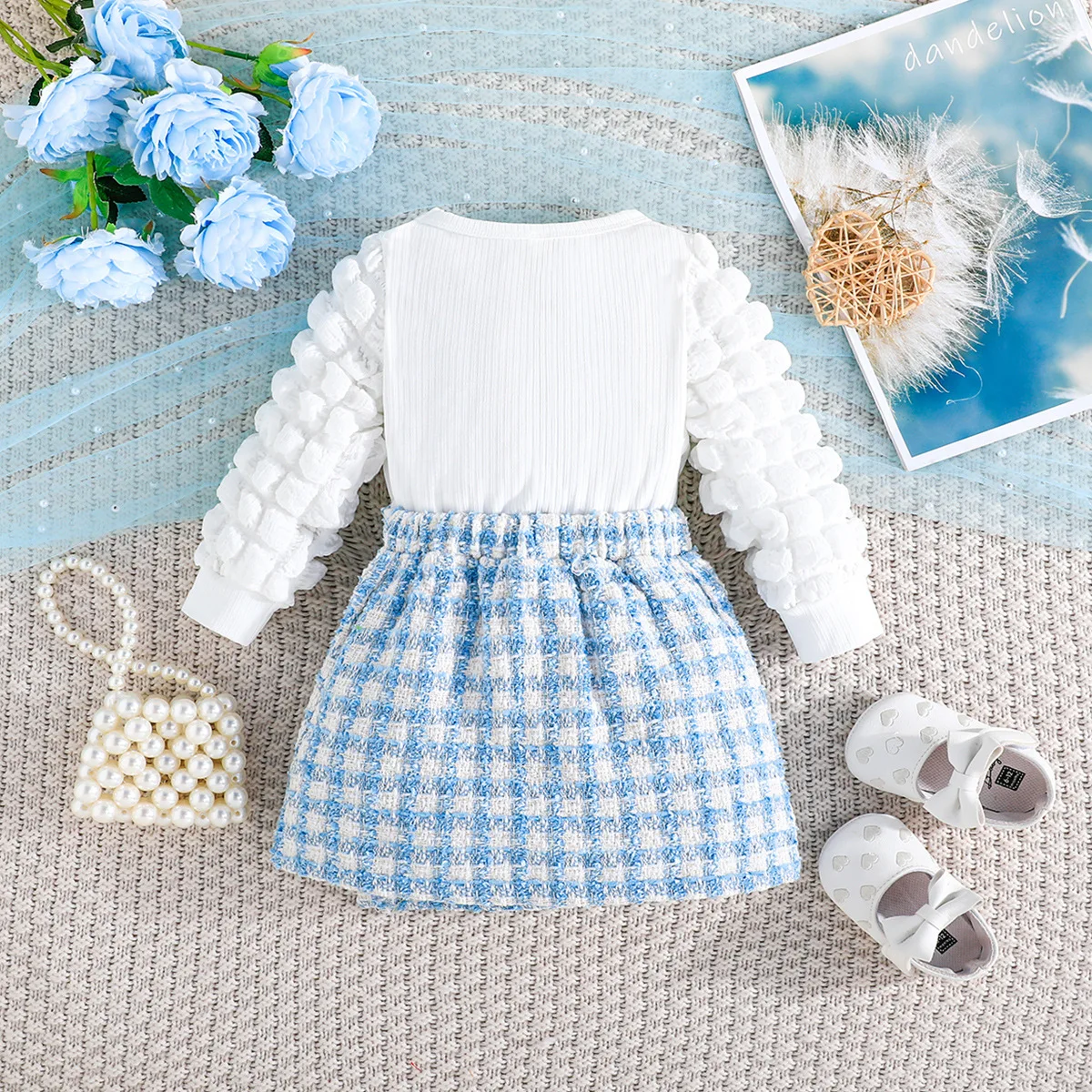 Conjunto niña de primavera – Blusa de algodón y falda de cuadros