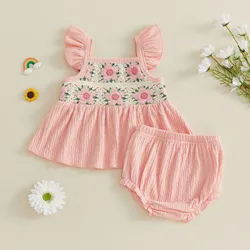 Conjunto de verano para niña: top de ganchillo con volantes y shorts