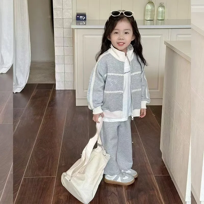 Conjuntos infantiles con lazo para niña, traje deportivo suave - imagen 4