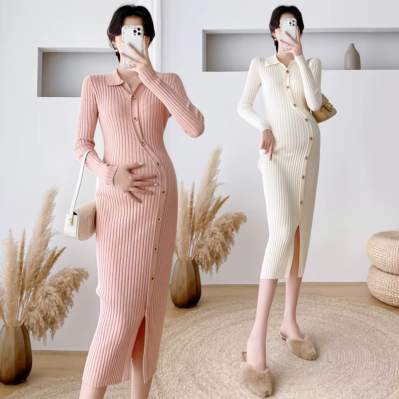 Vestido maternity ajustado de punto para otoño invierno - imagen 3