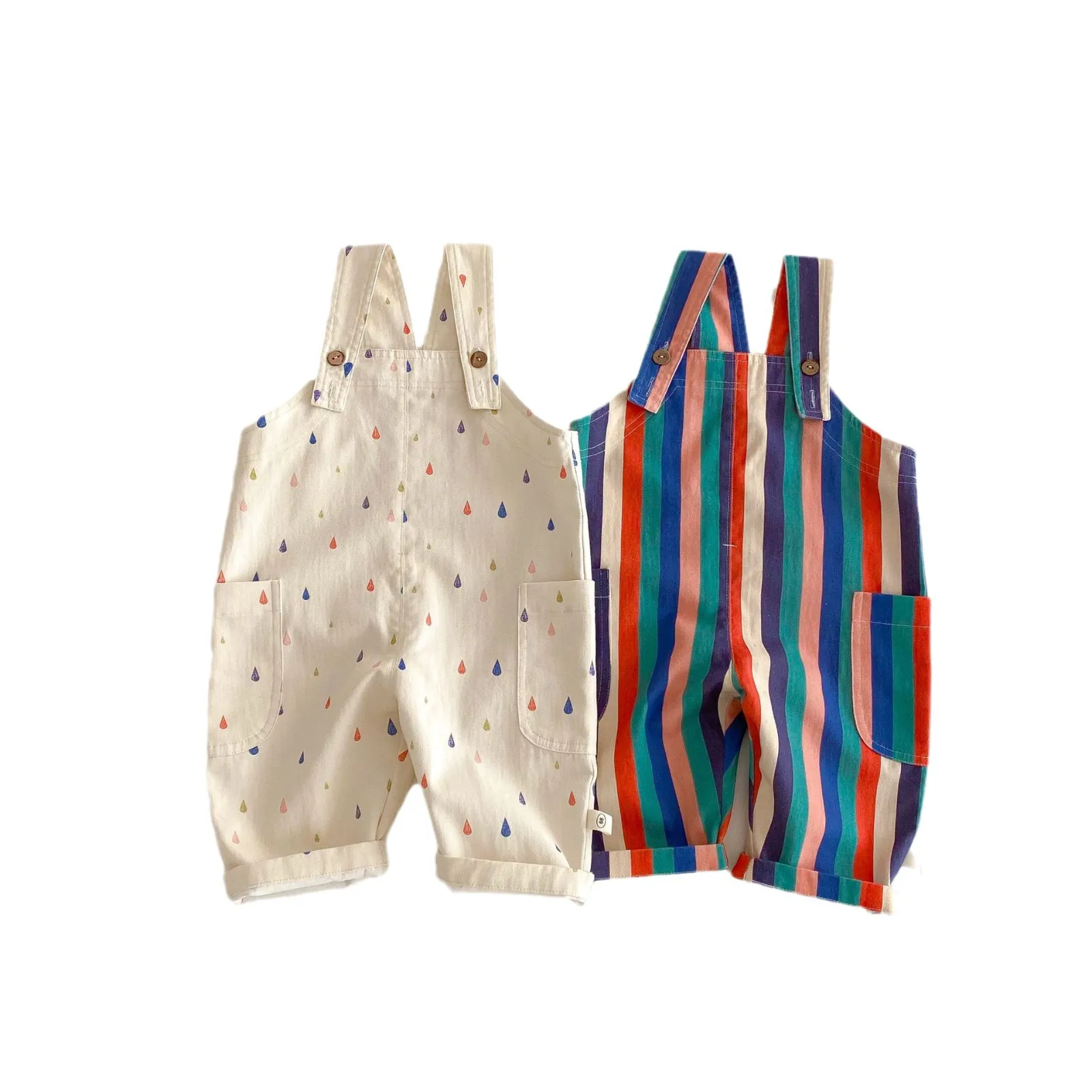 Pantalones a rayas con tirantes de lunares primavera para bebé y niños - imagen 2