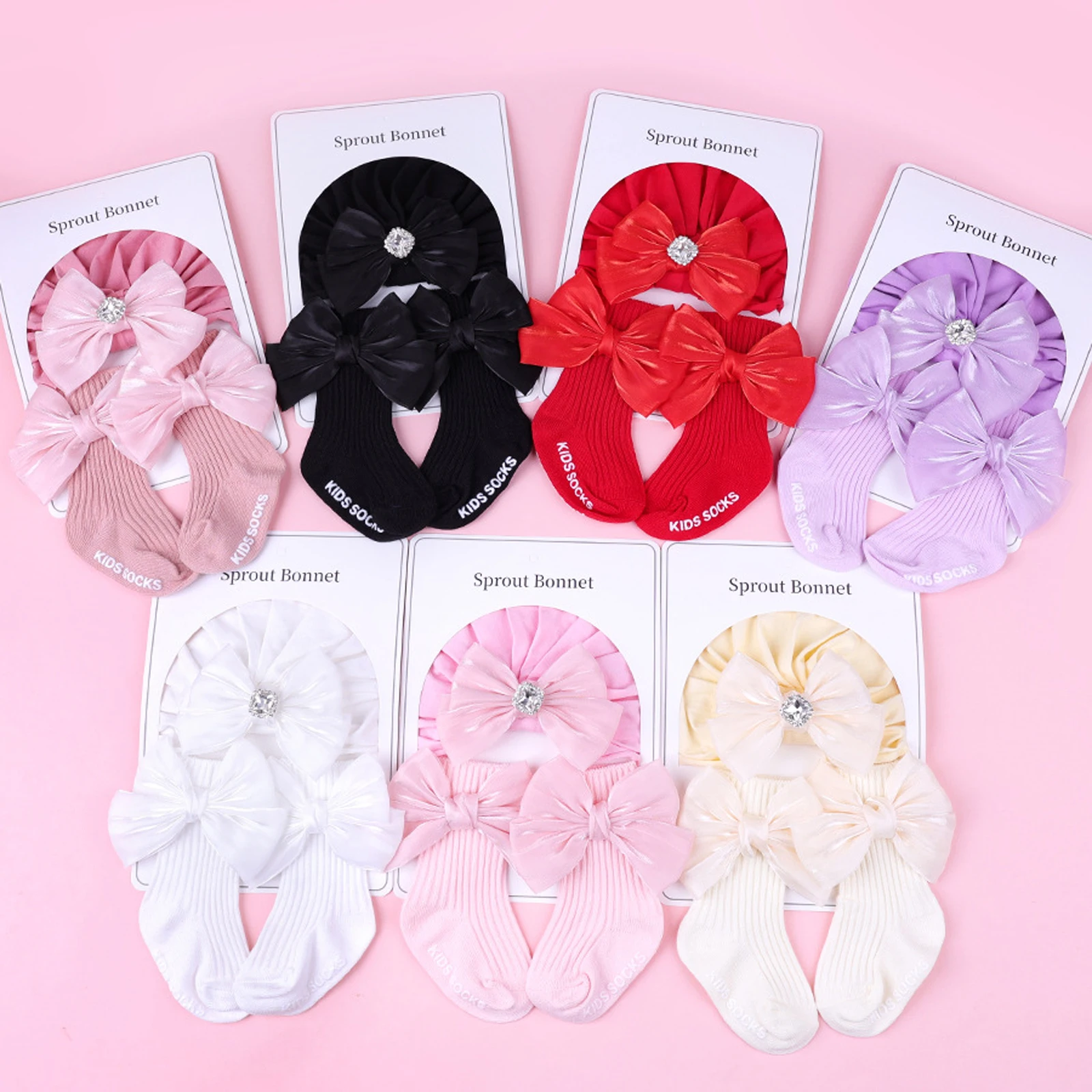 Conjunto de calcetines y gorro turbante para recién nacida