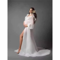 Vestido de maternidad gasa para sesión fotográfica, manga larga