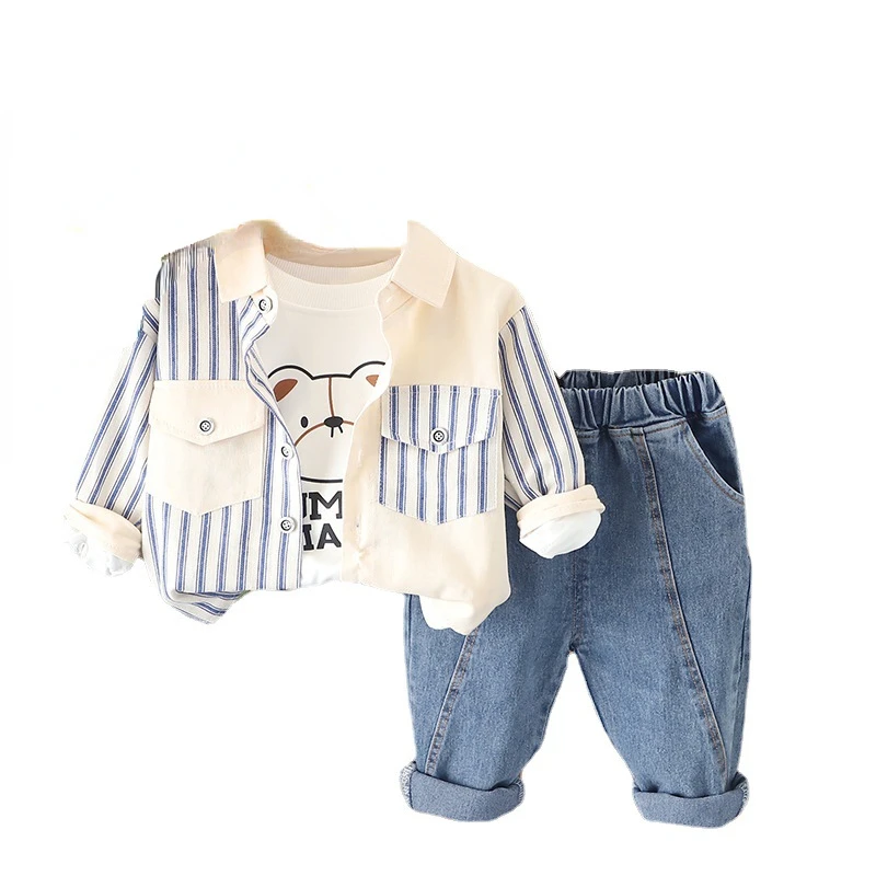 Conjunto primavera-otoño bebé: chaqueta a rayas, camiseta y pantalones
