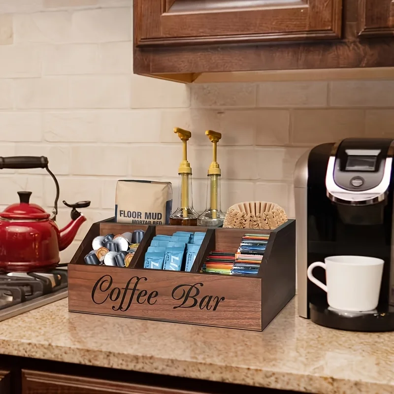 Caja organizadora de café de madera multiusos para accesorios - imagen 5