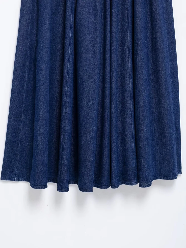 Vestido vaquero sin tirantes para fotos de maternidad – falda azul - imagen 3