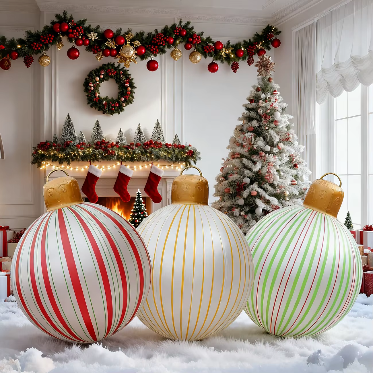 Bola de Navidad inflable de gran tamaño decorando árbol