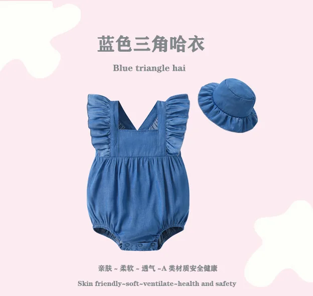 Conjunto verano bebé recién nacido vaquero sin mangas con gorro - imagen 4
