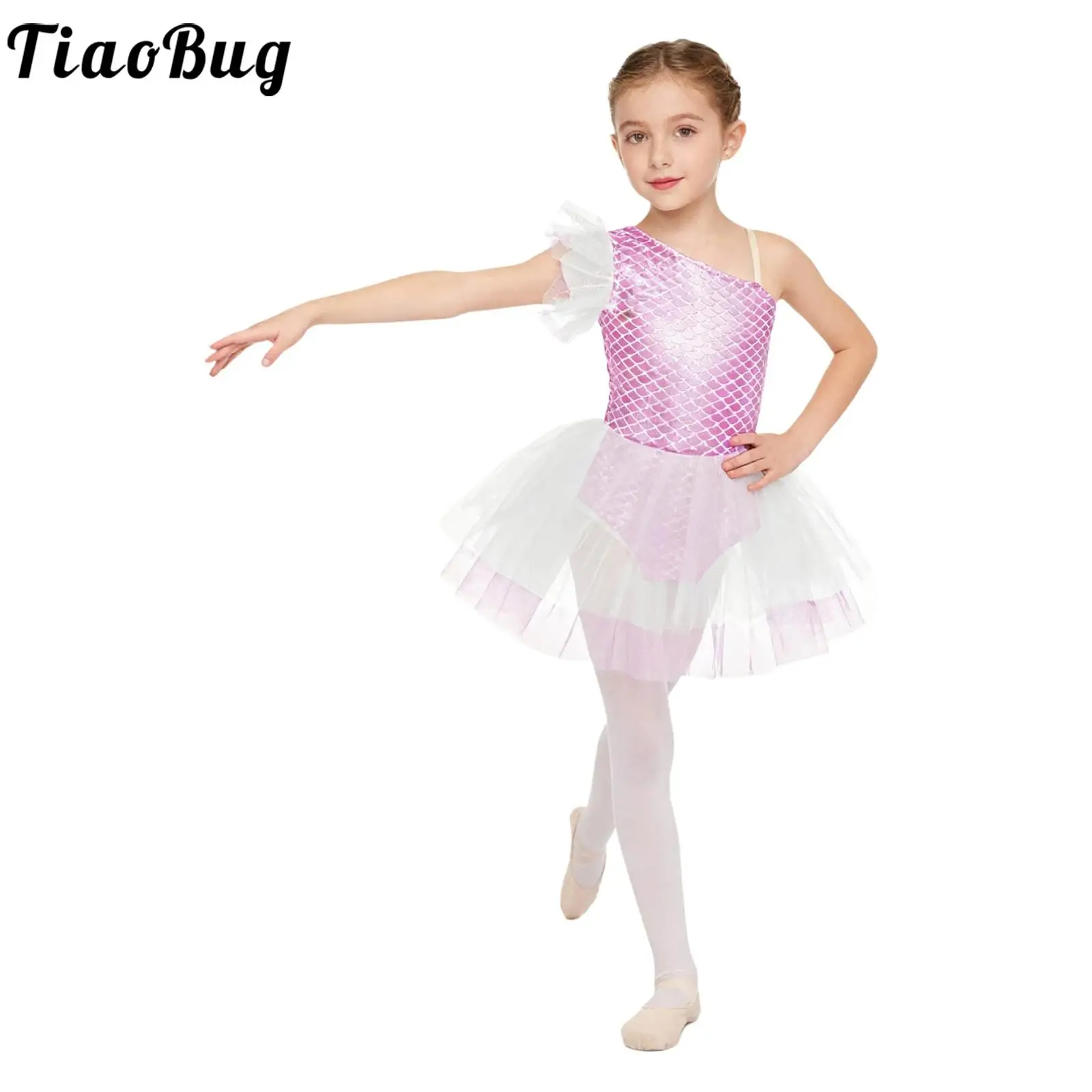 Vestido tutú de ballet para niñas un hombro escamas pescado sirena - imagen 3
