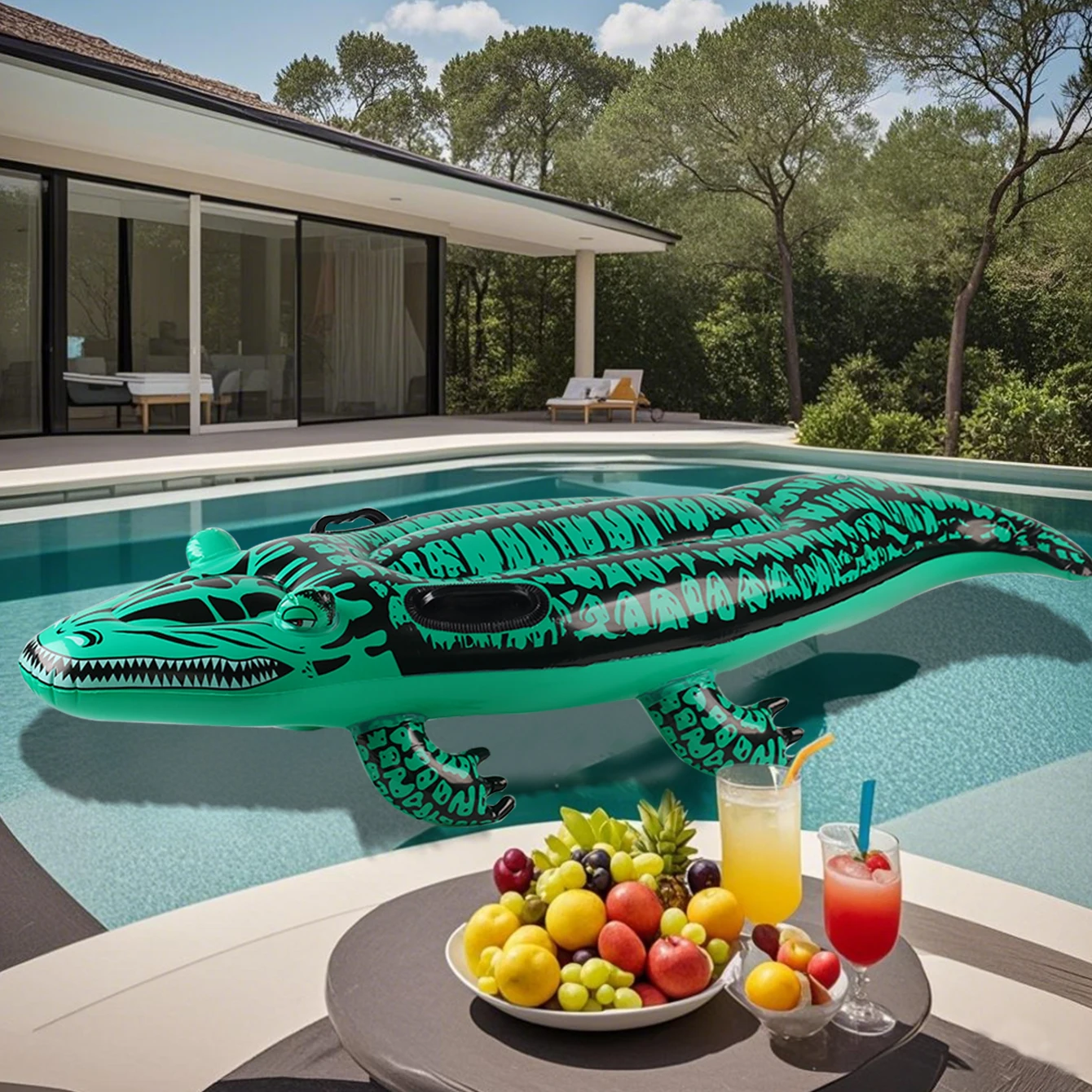 Flotador inflable cocodrilo con asas para piscina de verano niños