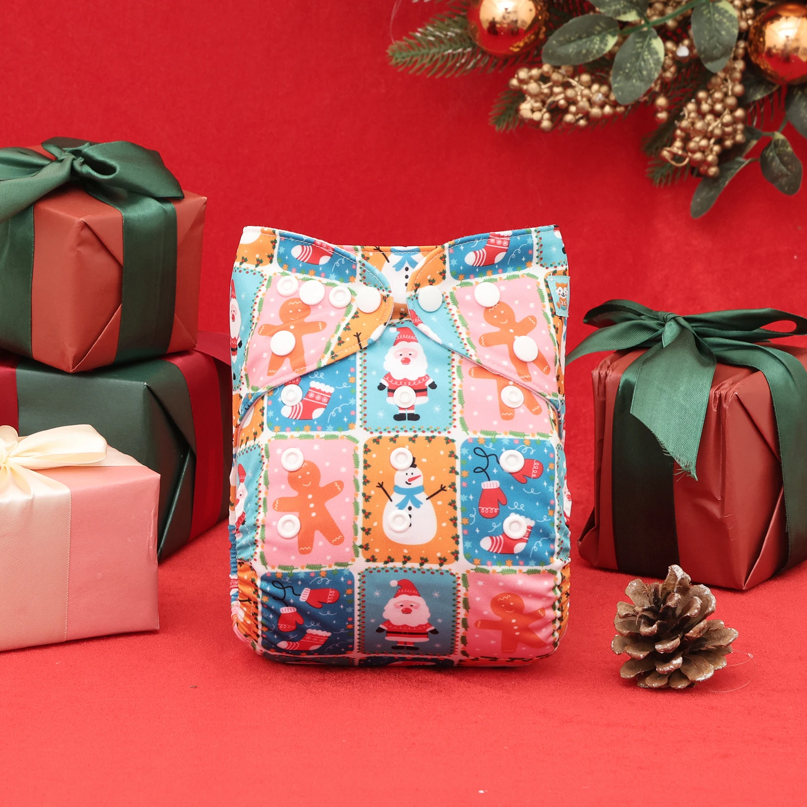 Pañal de tela ALVABABY navideño ajustable con broches ecológicos - imagen 3
