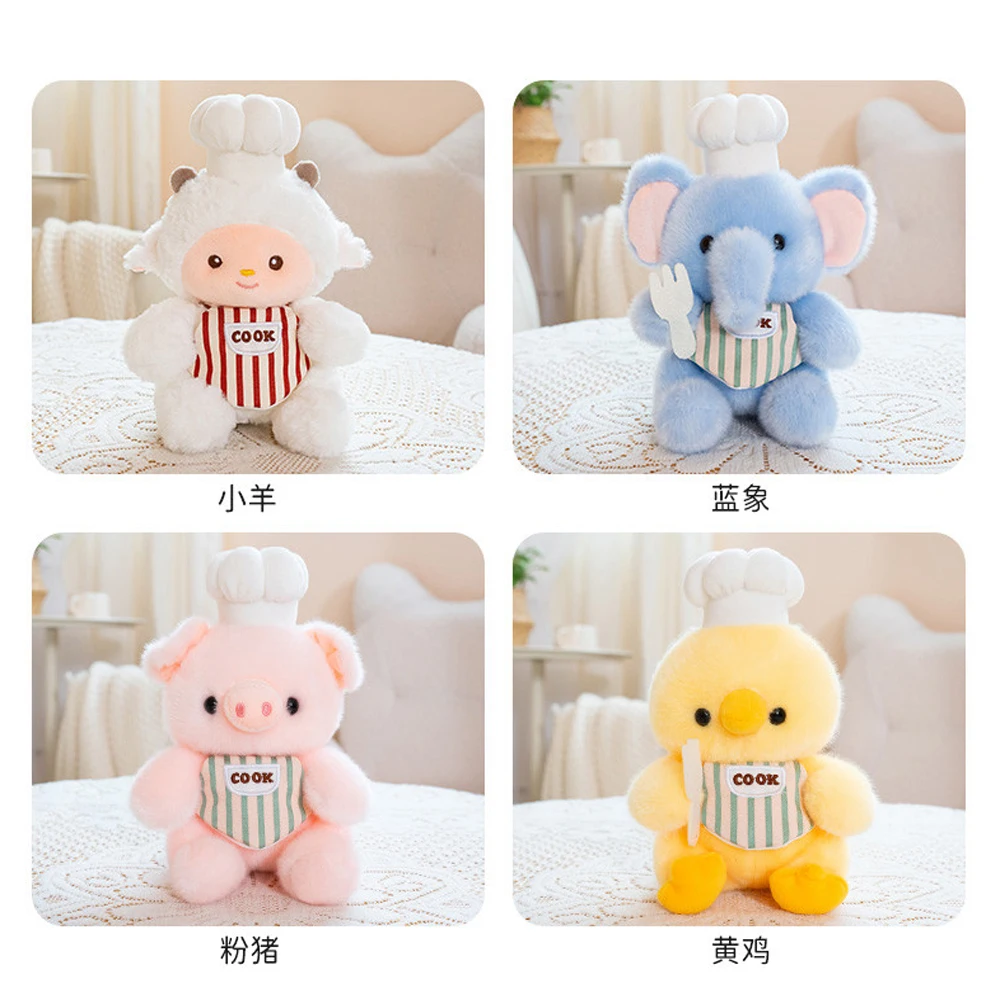 Peluche de cerdo rosa con gorro de chef y delantal infantil - imagen 4
