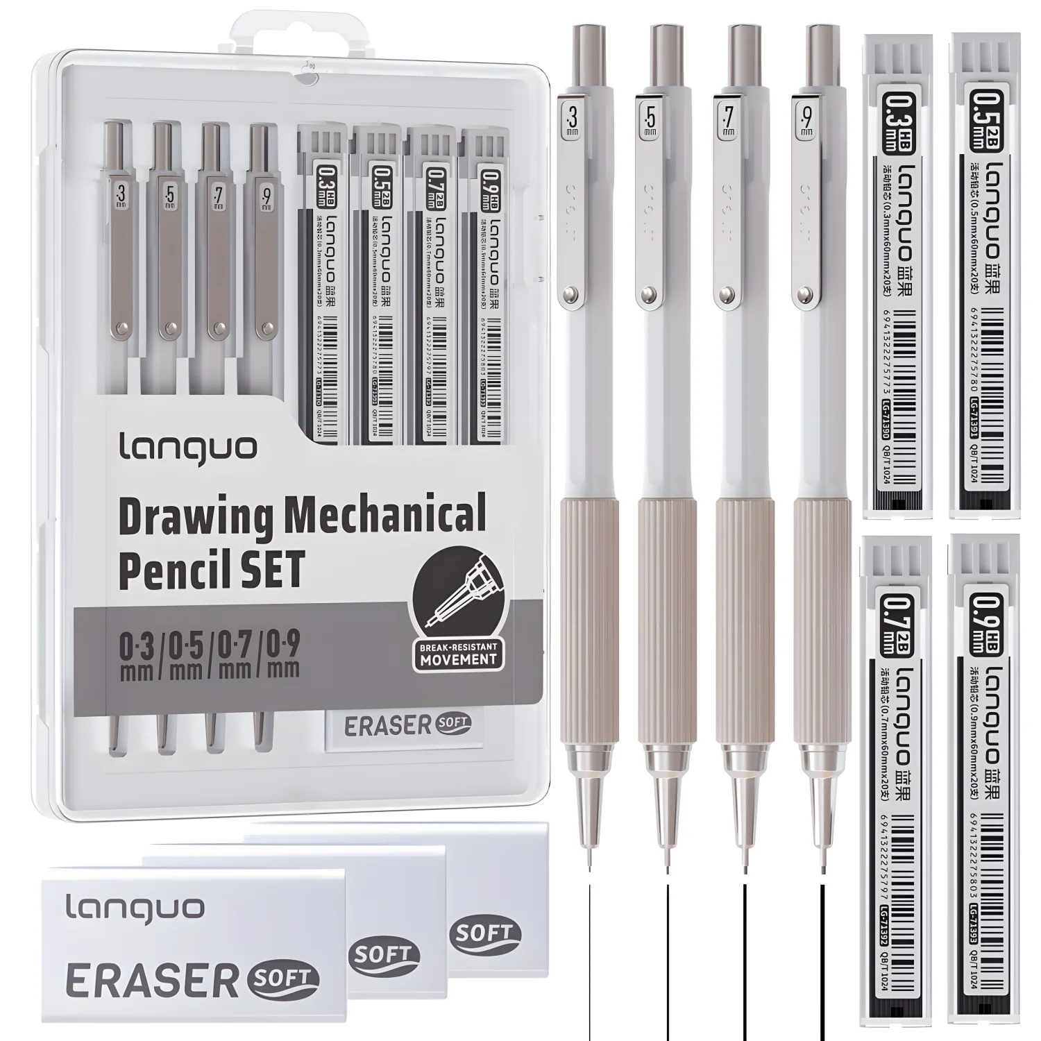 Kit completo de portaminas metálicos con estuche y recambios
