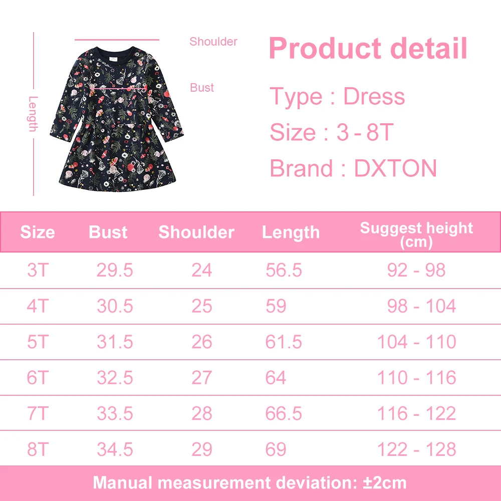Vestido floral infantil de manga larga en algodón cálido