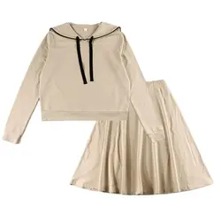 Conjunto top y falda de algodón - Cuello cuadrado con cordón