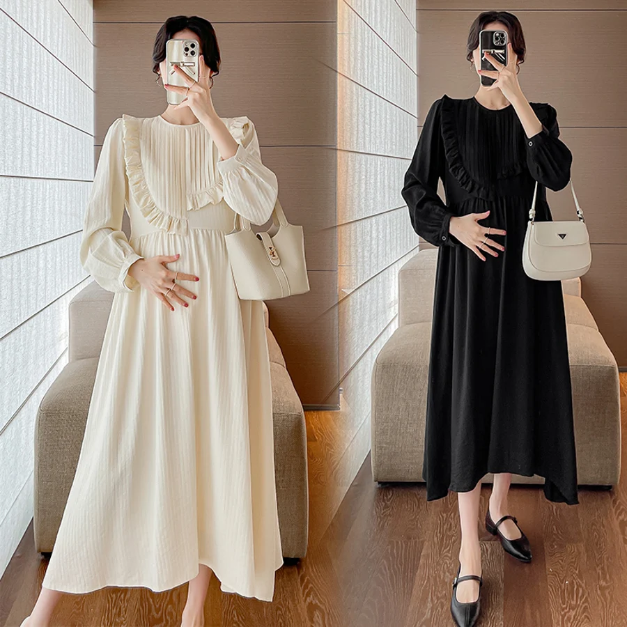 Vestido de premamá largo con volantes A línea suelto - imagen 3