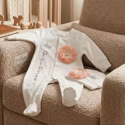 Conjunto de bautizo para bebé niña de algodón blanco con corona