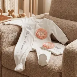 Conjunto de bautizo para bebé niña de algodón blanco con corona