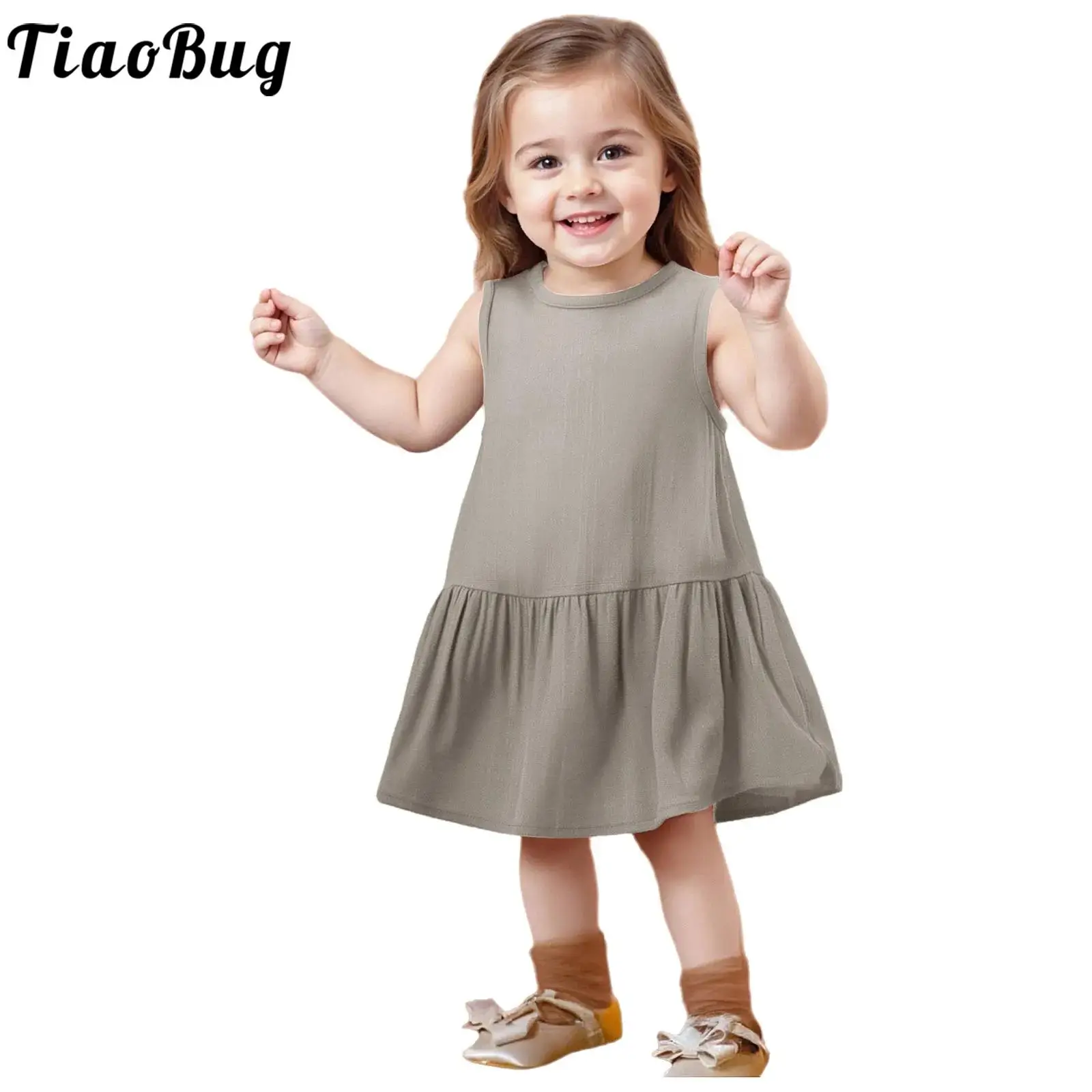 Vestido retro de lino y algodón para niña – Acampanado sin mangas - imagen 4