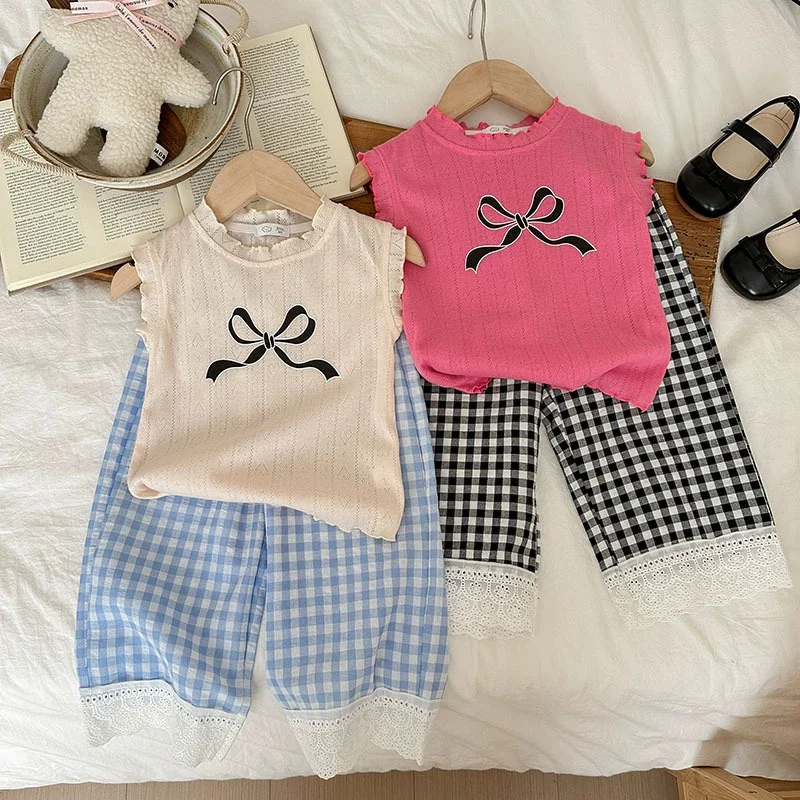 Conjunto de verano para niña con top sin mangas y lazo - imagen 2