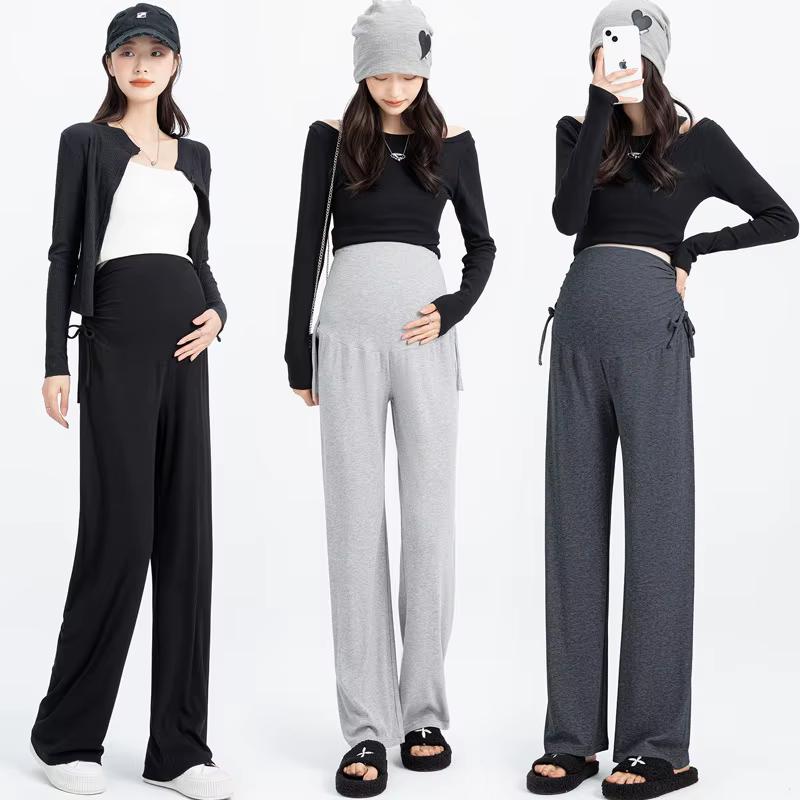 Pantalones de embarazo anchos de primavera-verano con cordón ajustable - imagen 2