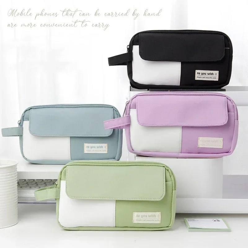 Estuche escolar de lona para niños – Compartimento amplio colores lisos - imagen 5