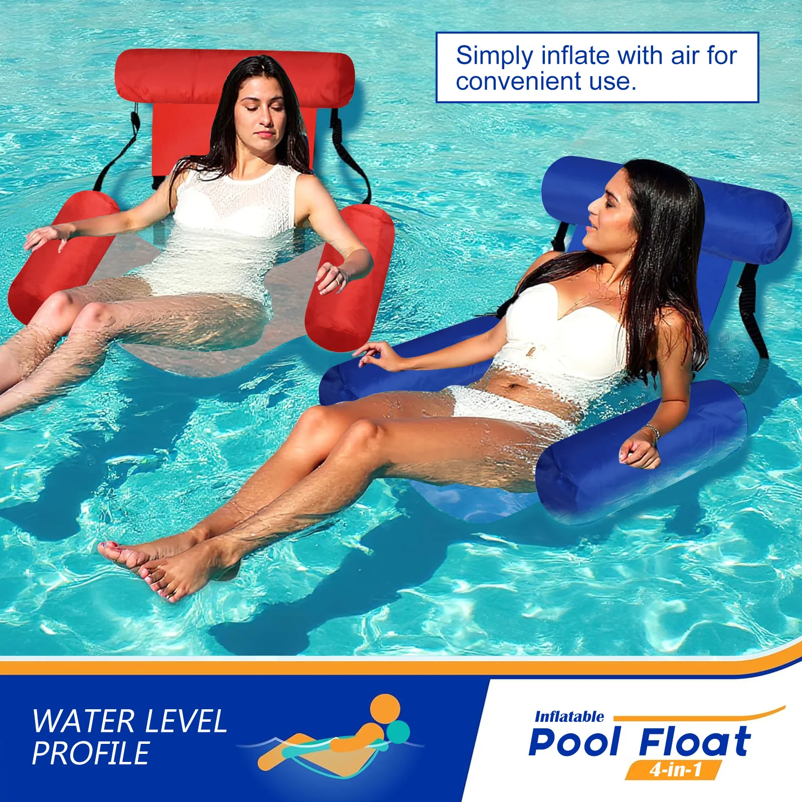 Hamaca flotante inflable plegable para piscina, cama reclinable - imagen 2