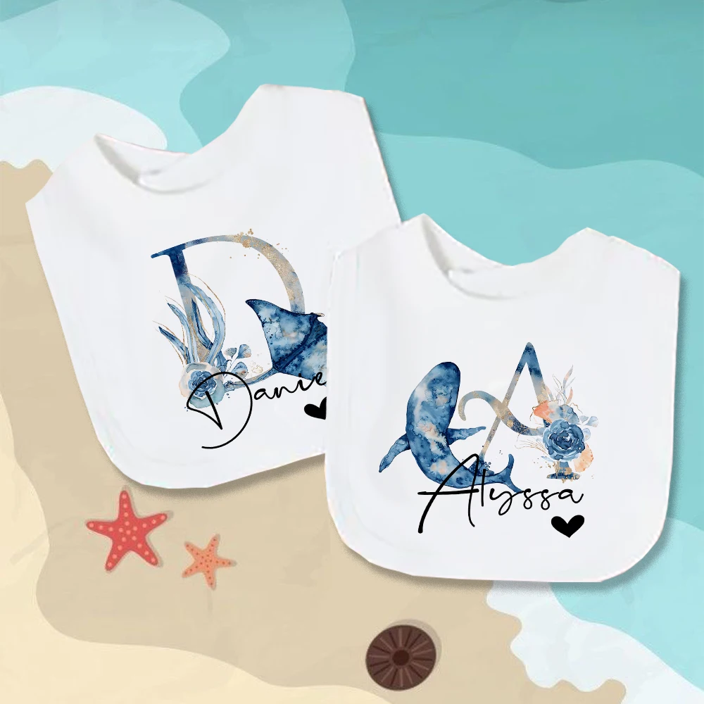 Babero bebé algodón personalizado con estampado de animales marinos - imagen 3