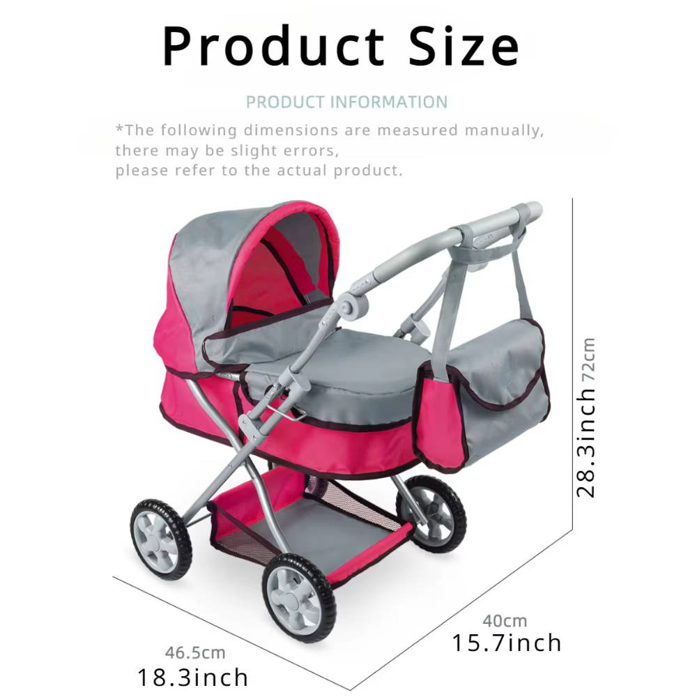 Cochecito de muñeca plegable con mango ajustable y dosel retráctil - imagen 3
