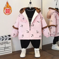 Chaqueta acolchada floral de algodón para niños con capucha – Invierno