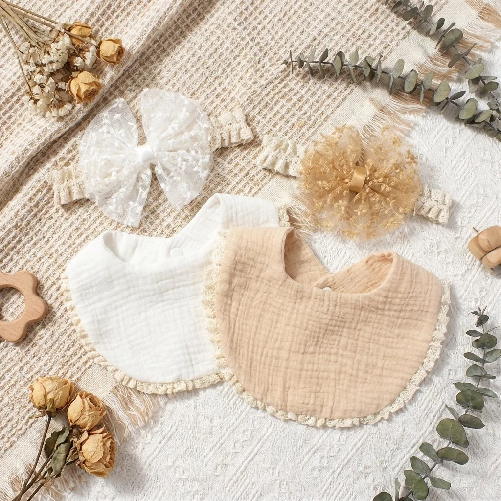 Baberos de bebé con diademas encaje lazo estilo princesa - imagen 3