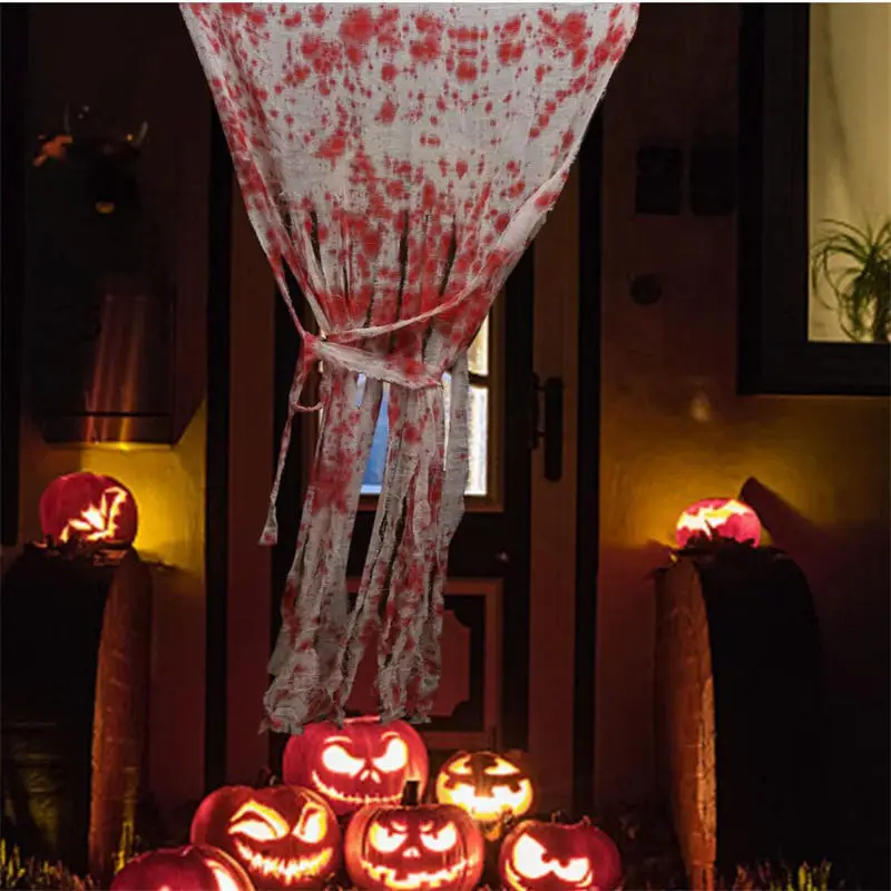Cortina de puerta Halloween terror con gasa roja y red sangre - imagen 5
