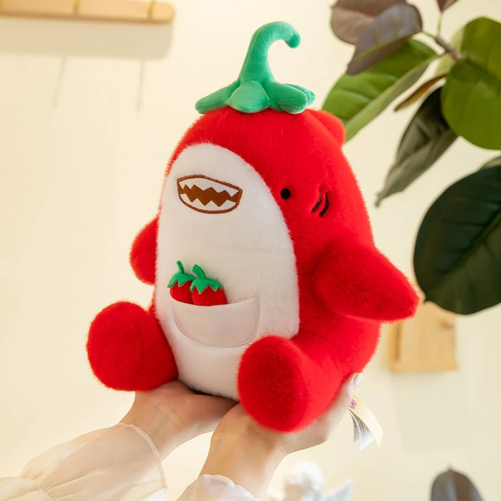 Peluche de tiburón con forma de chile rojo, regalo suave