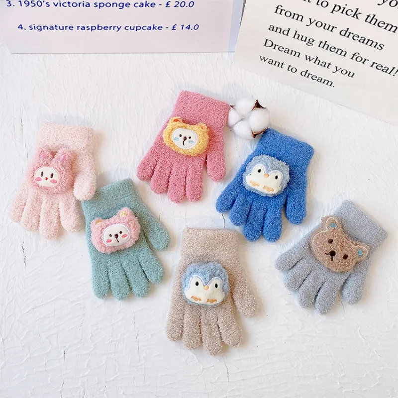 Guantes infantiles con dibujos animados y peluche para niños