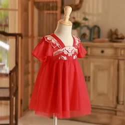Vestido de verano para bebé con bordados en malla estilo chino