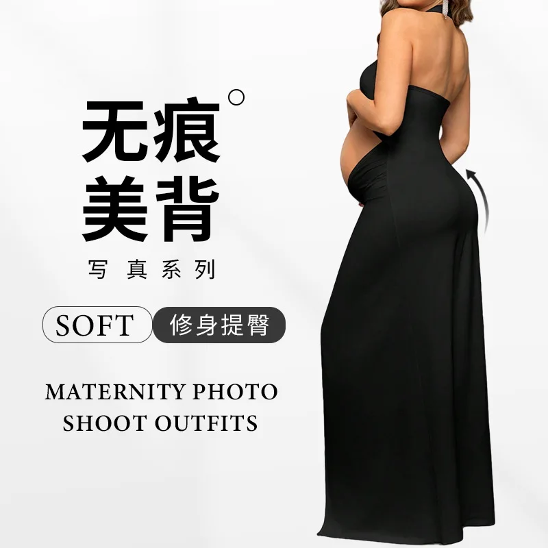 Vestido premamá fino liso con cuello cruzado y corte ajustado - imagen 5