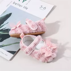 Zapatos de felpa para bebé con lazo – cálidos de cuna invierno