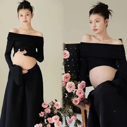Conjunto premamá negro para sesión de fotos de embarazo