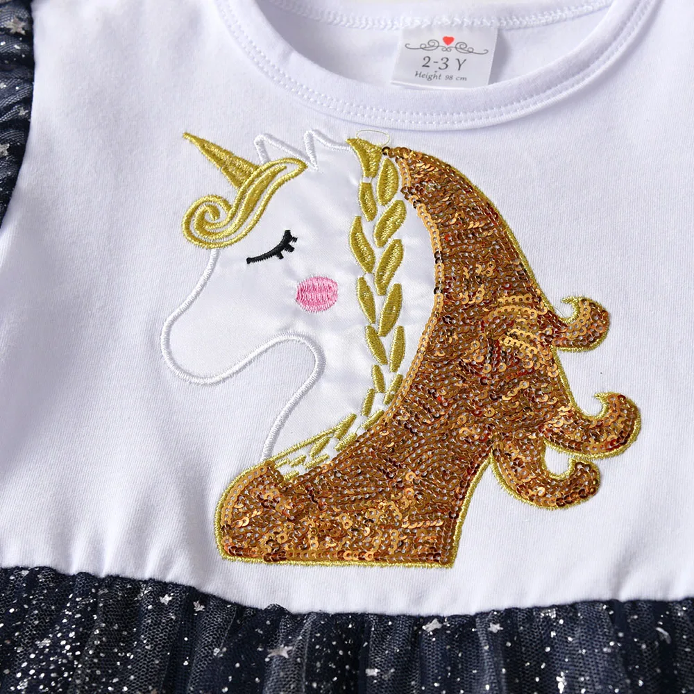 DXTON Vestido de unicornio con lentejuelas y tutú de volantes