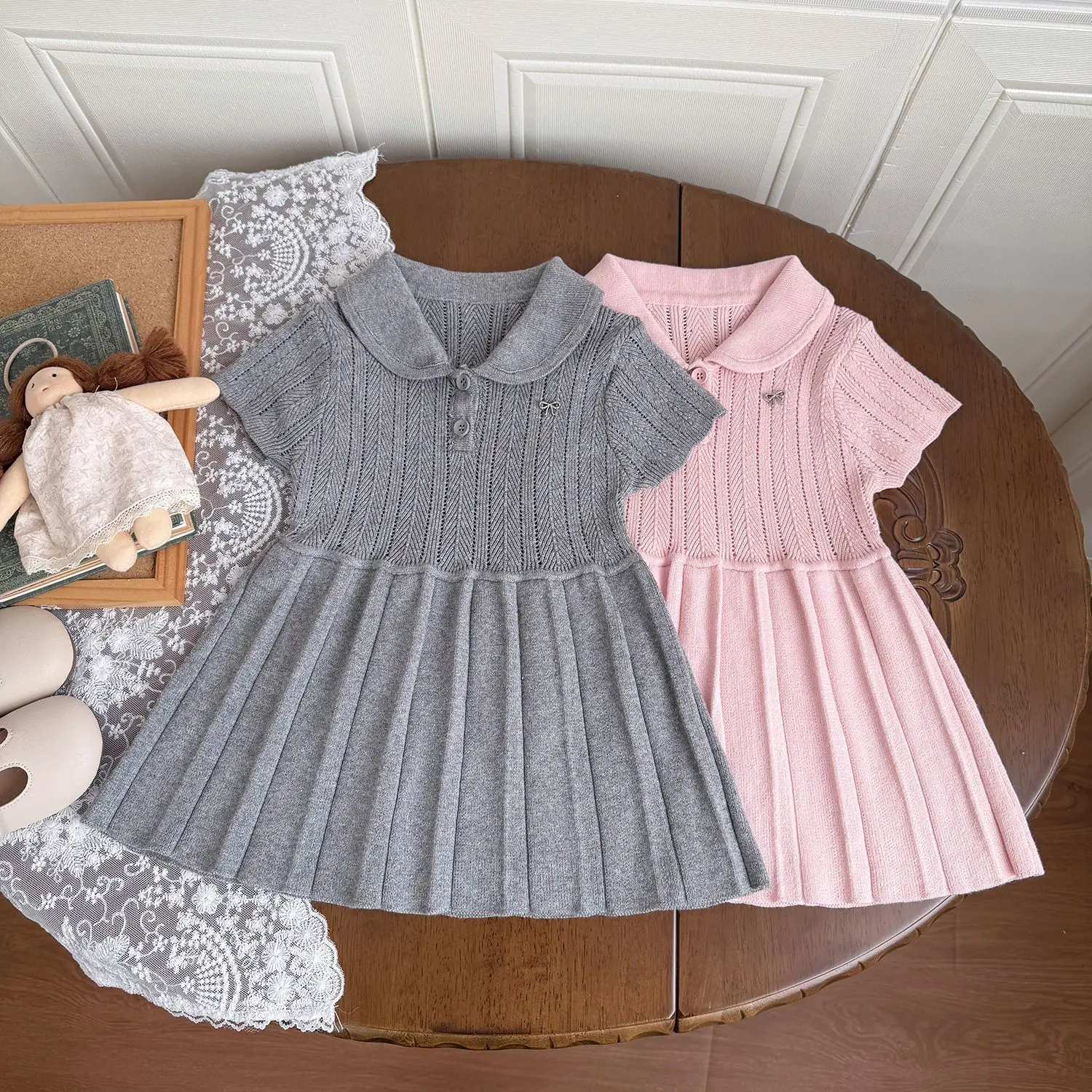 Vestido de punto preppy con cuello Peter Pan